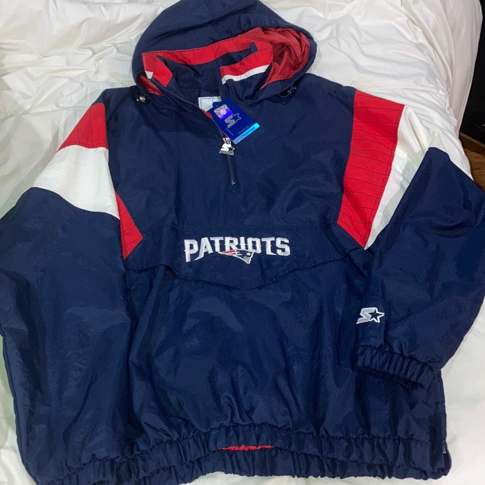 STARTER PATRIOTS QUARTER ZIP PULLOVER BREAKAWAY JACKET MENS LARGE NEW WITH TAGS